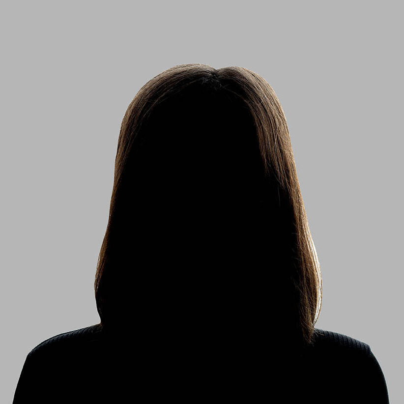 Dark silhouette of girl on a white background, the concept of anonymity
